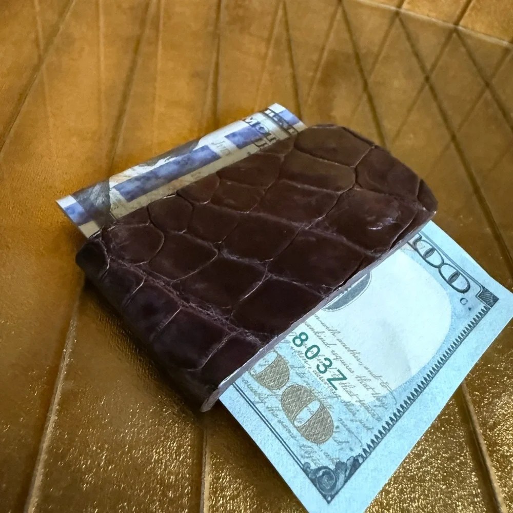 🐊 elegant authentic real Brown Italian Crocodile Leather Money Clip 🐊